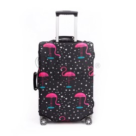Periea Luggage Covers for Suitcases – Suitcase Cover – Premium Elasticated Material – Small, Medium, Large or Extra Large (Large, Black with Pink Flamingos)