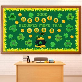 Pasimy St. Patrick's Day Bulletin Board Decoration St. Patrick's Day Bulletin Board Cutout Lucky Shamrock Bulletin Board Border for Irish Clover Classroom Chalkboard Decor (Health)