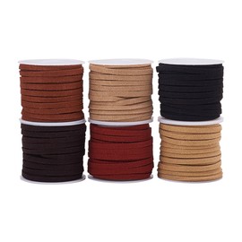 PH PandaHall Approx. 1.6 ft (5 m) / Color Brown 6 Color Set 4x1.5mm Suede Cord Artificial Synthetic Leather Cord Synthetic Flat Leather Cord Choker Original Leather Cord Leather Craft Necklace