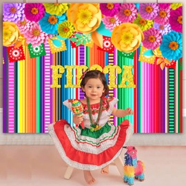Sensfun Mexican Fiesta Party Backdrop Color Stripes Paper Flower Fiesta Theme Photography Background for Mexico Cinco De Mayo Carnival Birthday Decoration Baby Shower Banner Photo Booth Supplies 7x5ft