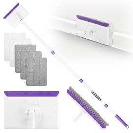 wlich Baseboard Cleaner Tool with Handle 2.0, 60" Extendable Long Handle, Dust Trapping and Locking, 5 Reusable Pads, Purple Base Boards Cleaning Tool for Moldings, Wall, Floor, Bathroom, Kitchen
