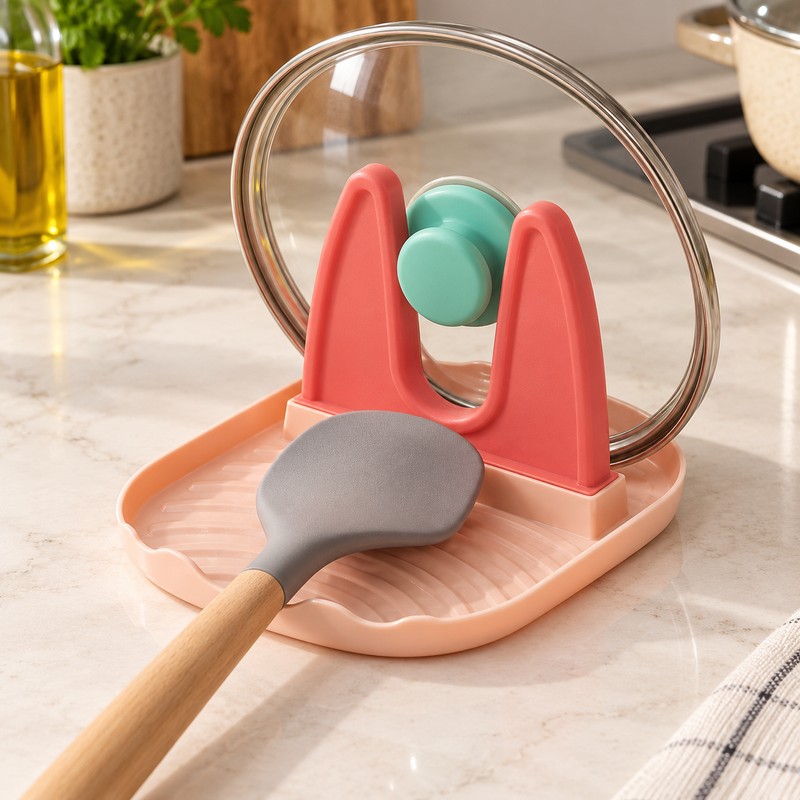 2-Pack Pot Lid and Spoon Rest Holders for Kitchen Counters