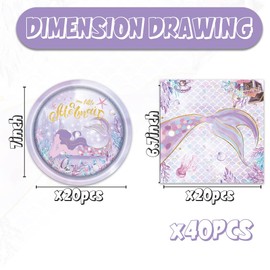 40Pcs Mermaid Birthday Decorations Purple Ocean Themed Paper Plates and Napkins Supplies Mermaid Party Decorations for Birthday Baby Shower Decor