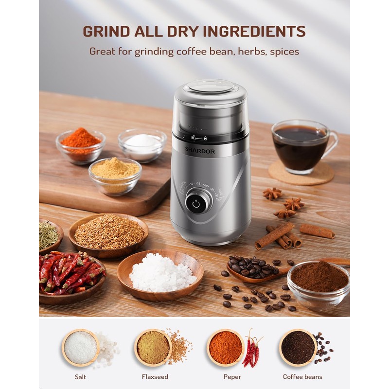 SHARDOR Adjustable Coffee Grinder Electric, Herb, Spice, Coffee Bean, Espresso