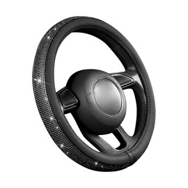 CGEAMDY Diamond Car Steering Wheel Cover, Crystal Steering Wheel Cover, Non-Slip Breathable Steering Wheel Cover, Steering Wheel Protector, Without Inner Ring, Car Accessories (Black)