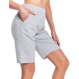 S Spowind - Bermudas para mujer, pantalones cortos largos de algodón con bolsillos, para relajarse, atletismo, entrenamiento, gimnasio, hasta la rodilla