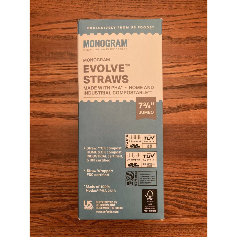 Monogram 200 Count INDIVIDUALLY WRAPPED Compostable 7.75" Straight Straws -