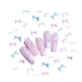 Yuzhiye Nail Parts, Ribbon, Set of 150, 3D, 3D, Cute, Ribbon Parts, White, Pink, Blue, Small, Large, Nail Art, Deco Parts, Gel Nail Accessories, (Pink + Blue + White)