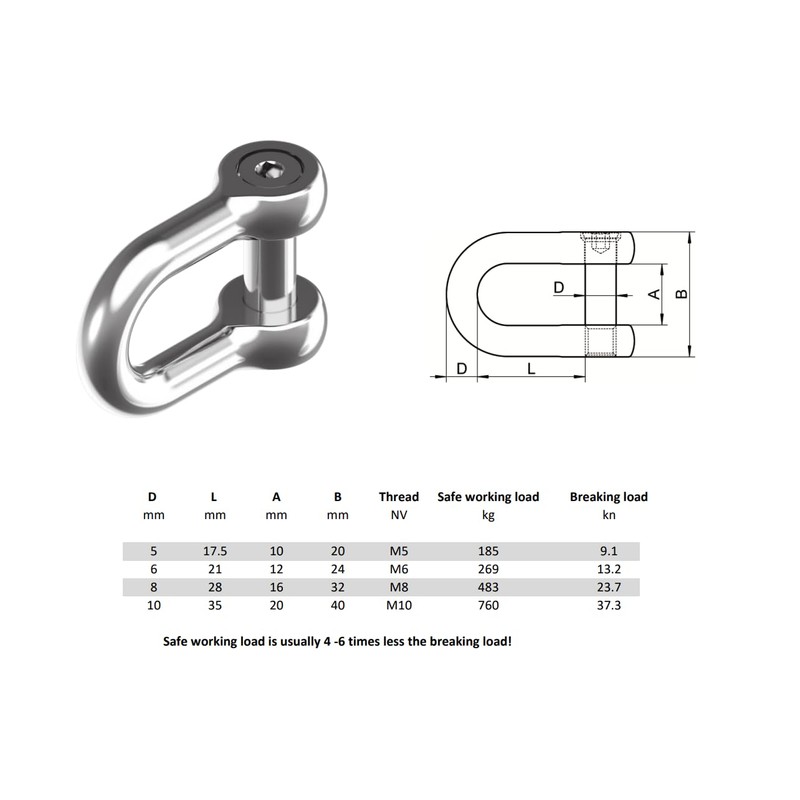 4pcs Hex dee shackle with flush allen key countersunk hex