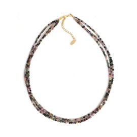 Gempires Multi Tourmaline Triple Layered Beaded Necklaces for Women, Choker Style, Colorful Crystals Necklace, New Year Gift for Her, October Birthstone, 14k Gold Plated 18 inch Adjustable Chain