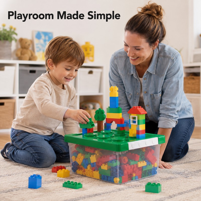 Building Blocks Storage Box for Kids - Transparent Stackable Organizer