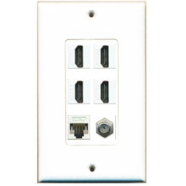 Wallplate City DecorZ - 4 x HD 1 x Ethernet CAT5E 1 x Coax Cable TV F Type Port Wall Plate