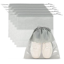 PATIKIL Shoe Bags for Travel 12", 6 Pcs Dustproof Drawstring Bags Dust Cover Non-Woven Travel Shoe Storage Bag for Packing with Clear Window for Women Men Handbag Purse, Gray