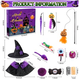 Cat Hallowen Advent Calendar 2025,13 Days Cats Toys Countdown Calendar with Pumpkin Feather Wand,Costumes,Bell Ball etc.Hallowen Cat Toys for Variety Pack Interactive Play Kitten Gifts(Purple)