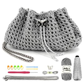 Herally Crochet Kit DIY Bag for Beginners - Include Yarn, Hook and Accessory - with Step by Step Video Tutorials - Crochet Crossbody Bag (Gray)