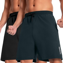 Boyzn Men's 2 Pack 7" Outdoor Shorts Elastic Waist Stretch Quick Dry Travel Hiking Camping Shorts 08-Black/Steel Gray-L