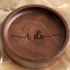 La Boda Wooden Ring Tray, Engraved Wedding Ring Holder, Engagement Ring Dish, Jewelry Dish Gifts for Couples, Anniversary, Birthday Gifts for Her, Bridal Shower Gifts (08 - i do)