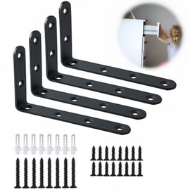 Wzenclave 4pcs Furniture Anchors for Proofing, Metal Furniture Corner Bracket Anti Tip Angle Shelf Black Furniture Mounts Proof L-shaped Furniture Wall Anchor Kit for Dresser Bookshelf Cabinet. (4, small)