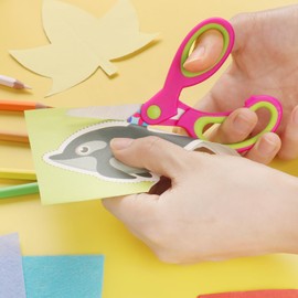 Vutyvve Kids Scissors with Patterned Children's Scissors, Blunt Tip Safety Children's Craft Scissors, Stainless Steel Blades, Soft Grips, Pink, Blue, Fruit Green 3 Pairs