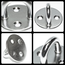 PRIOstahl Eye Plate Round with Hanger Mounting Hooks Ceiling Hook Ironing Plate 6 mm x 4 Pieces Wall Eye Eyelet Plate for Attachment Hanging Hay Net Boat Punching Bag Clothes Hooks Made of Stainless Steel V2A