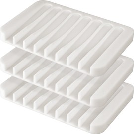 Anwenk Soap Dish Soap Holder Tray Saver Drainer for Shower Bathroom,Silicone Soap Dish Waterfall & Anti-Slip Design, White, 3 Pack