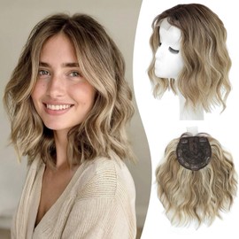 MORICHY Short Wavy Hair Topper for Women with Thinning Hair，10 Inch Synthetic Lightweight & Breathable Hairpiece with 6.5"x6.5" Base，Natural Look Volume Booster Hairpiece for Coverage