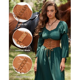Scarlet Darkness Renaissance Corset Belt for Women Brown Lace-Up Vintage Waist Cincher Adjustable Wide Belt Brown S