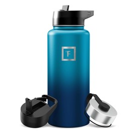 IRON °FLASK Camping & Hiking Hydration Flask with Straw, Wide Mouth Insulated Stainless Steel Sports Water Bottle - 32 oz Dark Night