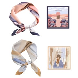 Kaslaider 2 Pieces Imitation Silk Scarf, Print Silk Scarf, Square Scarves Impressionism Pattern Vintage Scarf, Lightweight Neckerchief for Office Work or Casual Waistband