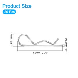 sourcing map 20Pcs 2.5mmx60mm 304 Stainless Steel R Shaped Spring Cotter Pins, R Clips Cotter Pin Spring Fastener for Household Appliances, Sports Equipment, Car Mechanics Repair (Silver)