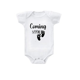 Coming Soon... Baby Feet Pregnancy Announcement Baby Bodysuit Newborn Jumpsuit (White, Newborn)