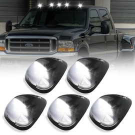 OFFKAT New LED Cab Roof Marker Lights Top Clearance Running Lights for F250 F350 F450 F550 Super Duty 1999-2016, F650 F750 2004-2017, Smoked Lens White LED Cab Marker Lamps, 5 PCS
