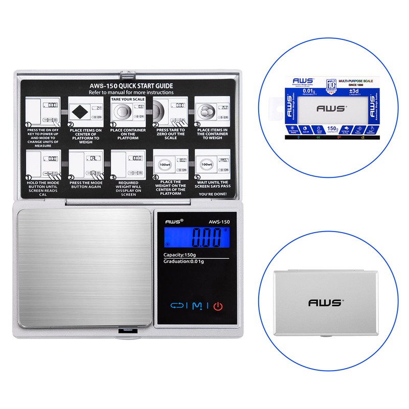 AWS Series 150gram Silver Digital Pocket Scale 150G X 0.01G
