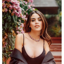 Aobei Pearl Natural Ametrine Beads Necklace Boho Irregular Gravel Gemstone Choker for Women 18K Gold Plated Adjustable Layering Jewelry 15”