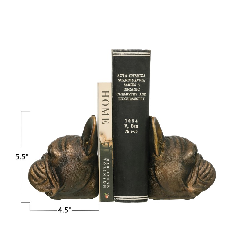 Creative Co-Op Decorative Antique Resin Dog Head Bookends, Bronze, Set
