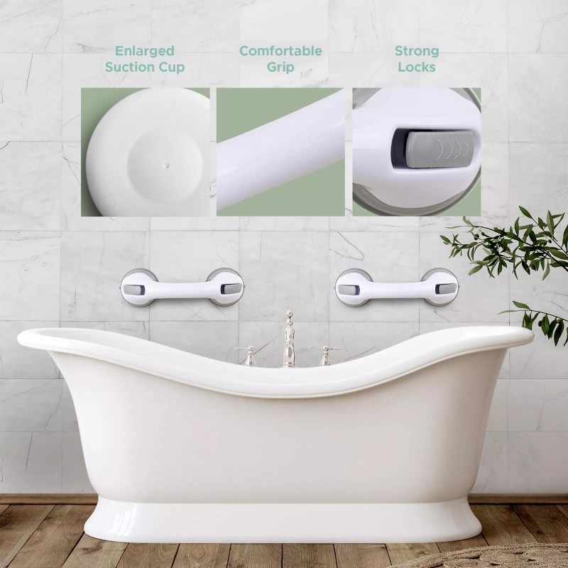 ZALIK Heavy Duty Gray Shower Handle Suction Grab Bar for