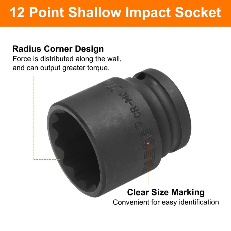 uxcell 1/2" Drive x 27mm Shallow Impact Socket 12-Point Metric