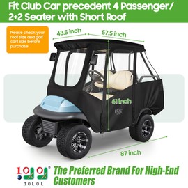10L0L Golf Cart 4 Passenger Enclosure for Club Car Precedent Short Roof 57.5" Deluxe 600D Golf Cart Heavy Duty Rain Cover with 4 Zipped Doors Clear PVC Windows (Black)