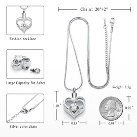 Cremation Jewellery Heart Urn Necklace for Ashes for Women Gilrs Memorial Keepsake Birthstone Pendant, Stainless Steel, No Gemstone