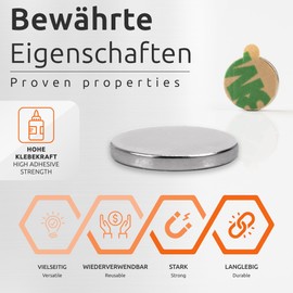 ECENCE ECENCE Neodym Magnete 10 Stck. - runde Klebe-Magnete selbstklebend - 22x2mm - hochwertige NiCuNi-Beschichtung - Scheibenmagnete