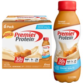 Premier Protein Shake, Caramel, 30g Protein 1g Sugar 24 Vitamins Minerals Nutrients to Support Immune Health, 11.5 fl oz (Pack of 6)