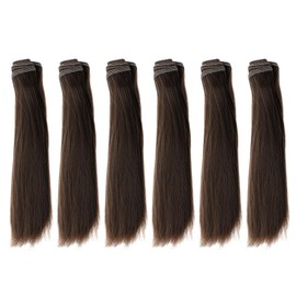 PATIKIL 15CM Doll Hair Wigs, 6 Pcs High Temperature Silk Straight Wig Hair Extension Accessories for Doll Hair Making Kit DIY Handmade, Deep Chestnut