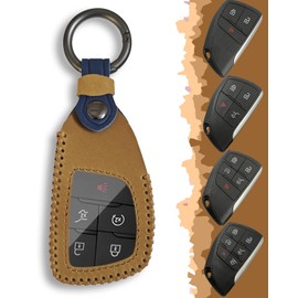 for Chevy GMC Key Fob Cover Leather, 2025 2024 2023 Silverado Sierra 1500 Equinox Traverse Tahoe Suburban Yukon Denali Acadia Prologue Buick Envision Colorado, 3-6 Buttons, Brown