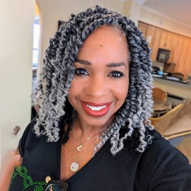 ToyoTress Tiana Passion Twist Hair - 10 Inch 8 Pcs Ombre Gray Pre-Twisted Pre-Looped Passion Twists Crochet Braids Made Of Bohemian Hair Synthetic Braiding Hair Extension (10 Inch, T-Gray-8P)