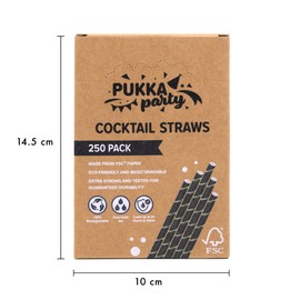 PUKKA party Paper Cocktail Straws – Pack of 250 Eco-Friendly, Biodegradable Drinking Straws – Extra Strong Durability, Lasts up to 24 Hours in Water – Counter Display Unit with Tear-Away Top – 14cm