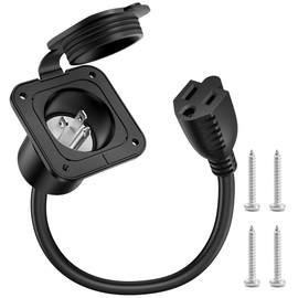 WOLFWILL 15 Amp AC Port Plug, 125V Shore Power Inlet with 18" Integrated Extension Cord Waterproof Cover NEMA 5-15 Flanged Inlet Receptacle Socket for RV Boat Camper Shed