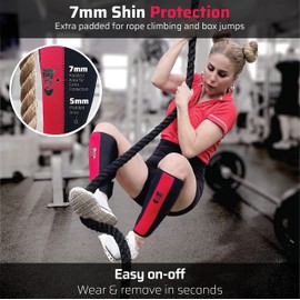 THEFITGUY Rope Climbing Shin Guards, Extra Padded Adjustable Sleeves for Rope Climbing, Box Jumps, Minimizing Rope Burns & Box Hits, EasyWear - No Need to Take Off Shoes, Wear On Skin, Pants (Pair)