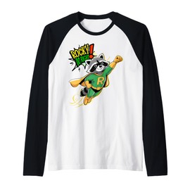 'Rocky Do-Right s Raccoon Superhero s Retro Comic Strip Raglan Baseball Tee