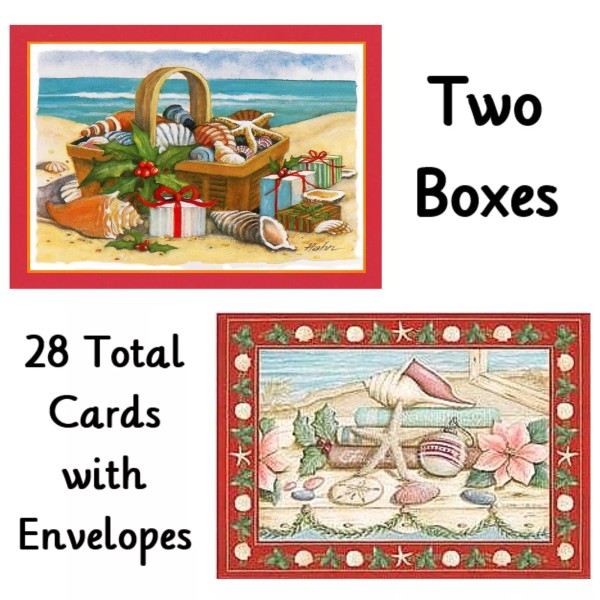 Notations (28) Coastal Beach Christmas Cards Sea Shells Basket Books