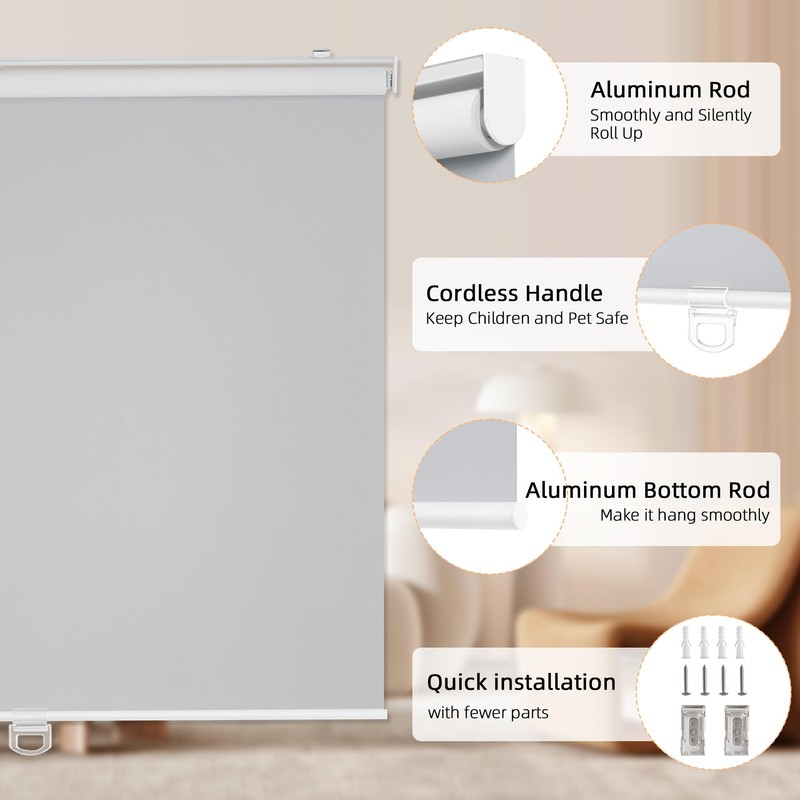 ChrisDowa Cordless Blackout Roller Shades for Windows, Thermal Insulated UV